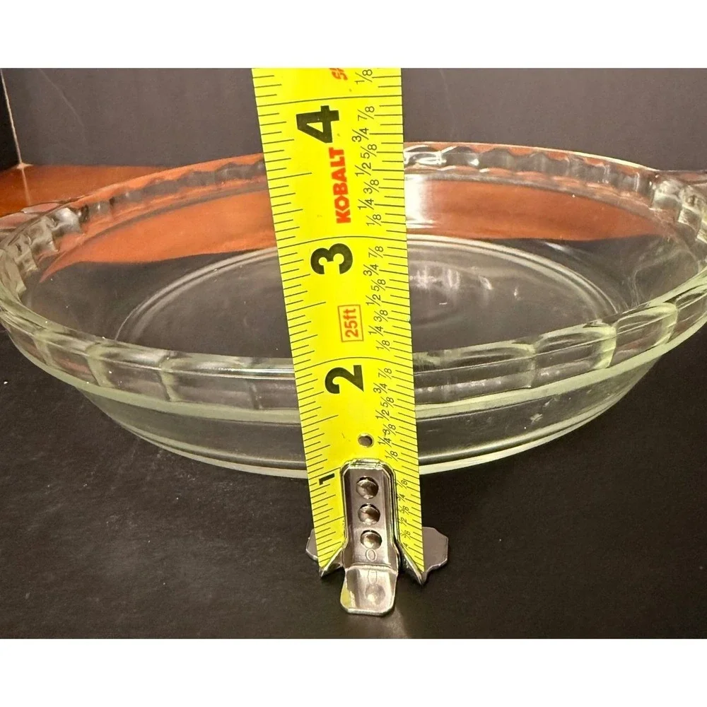 Pyrex 229 Clear Glass Pie Plate 9.5 Inch Fluted Rim Baking Dish with Handles